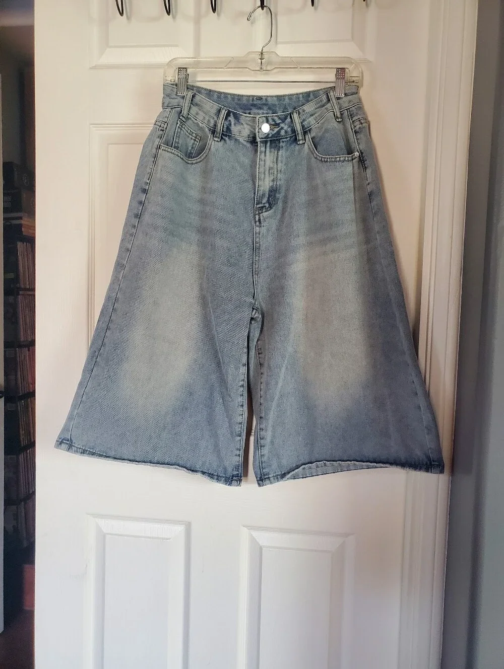 Baggy Light Wash Denim Culotte Shorts High-rise Relaxed Fit Women's Medium